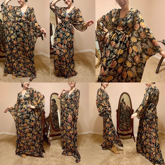 SOLD ASOS Premium Kimono Maxi Dress - Floral Wide Sleeve Tie  Maxi Dress* - Picture 10 of 12